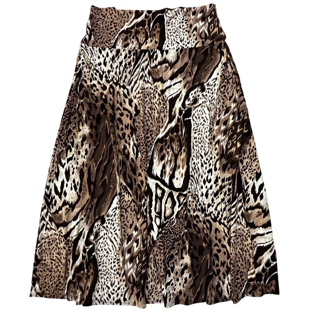 Sunny Leigh Animal Print Midi Skirt XL Brown Leopard Cheetah Mob Wife Maximalist